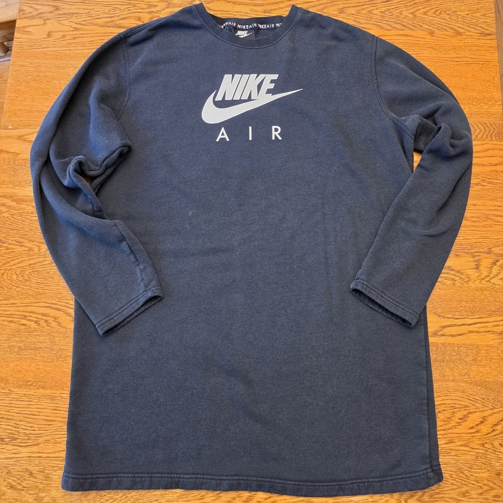 Nike Air L Dress Women's Black Fleece Sweatshirt Crew Neck Loose Fit Athleisure - Picture 4 of 16